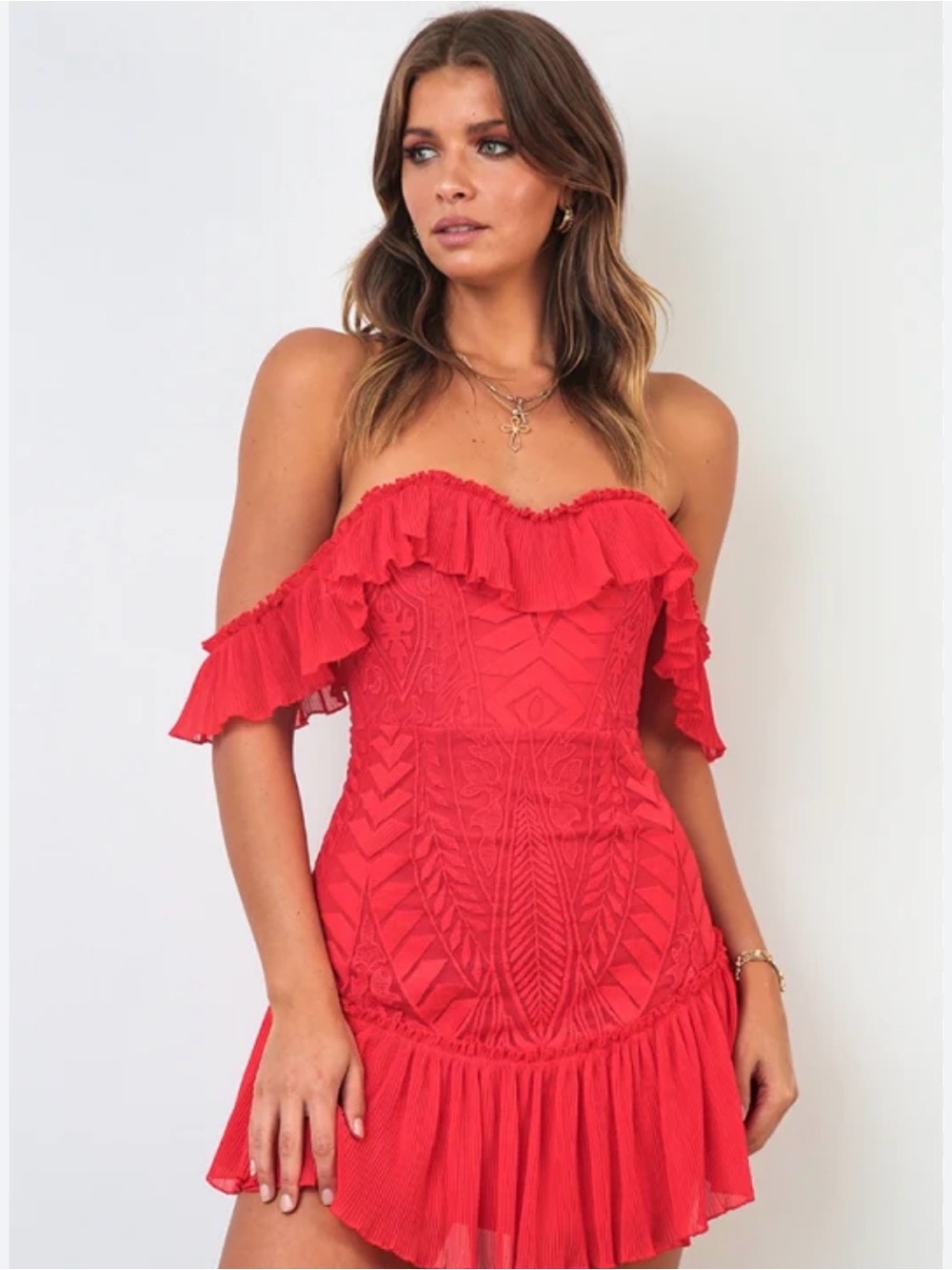 American Threads Verona Lace Red Mini Dress